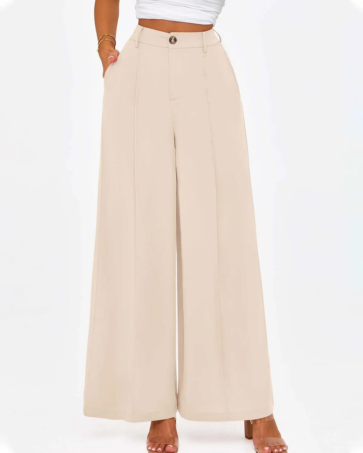 Zenlonr Womens Wide Leg Pants 2025 Casual High Waist Long Palazzo Trouser Loose Business Work Pants Summer Clothes