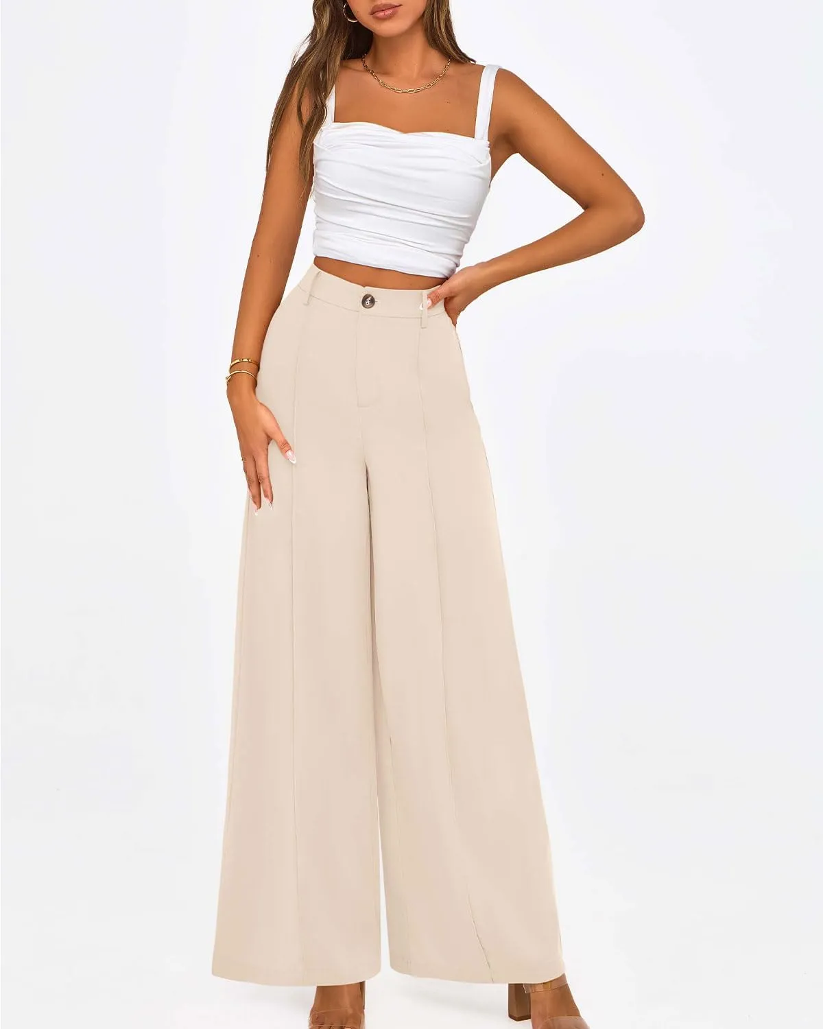 Zenlonr Womens Wide Leg Pants 2025 Casual High Waist Long Palazzo Trouser Loose Business Work Pants Summer Clothes